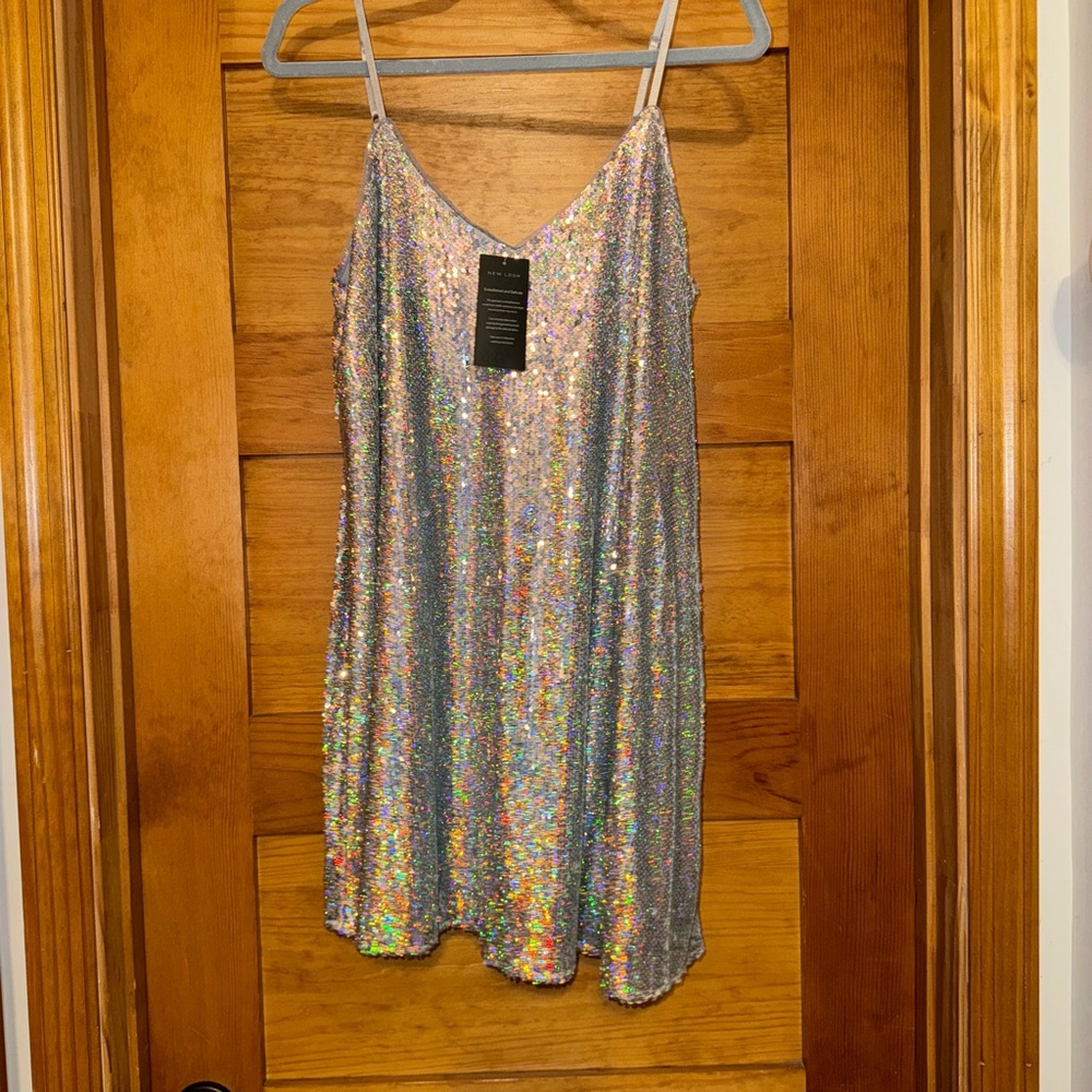 Silver Sequin Slip Dress